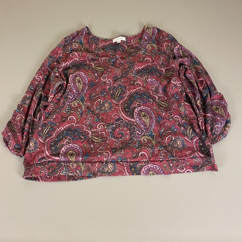 Emily Daniels Paisley Print Blouse Top Plus Size 3X Red‎ Purple 3/4 Sleeve